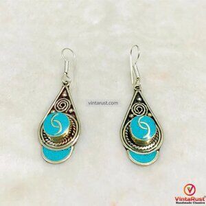 Turquoise Nepalese Earrings, Handmade Boho Gypsy Drop Earrings, Boho Festival